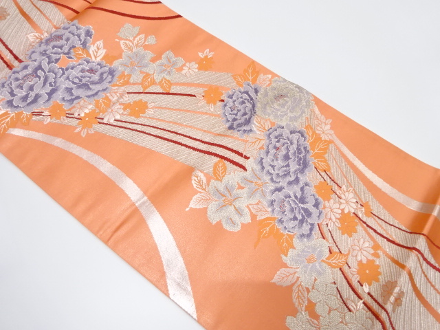 JAPANESE FUKURO OBI / UNUSED / WOVEN FLORAL PLANTS(NON-TAILORED)